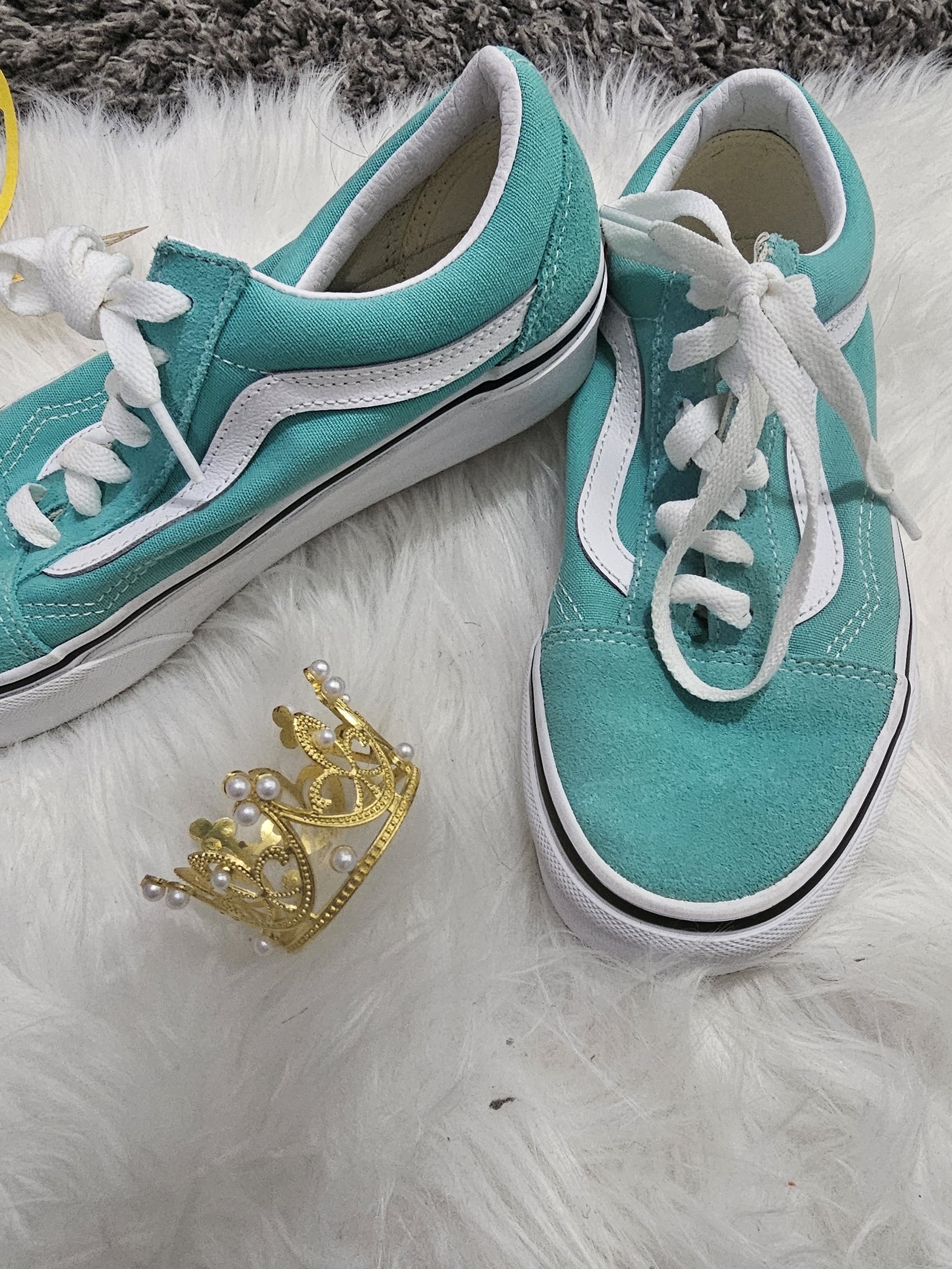 Vans Kids Teal Canvas & Suede Old Skool Sneakers - Teal/White